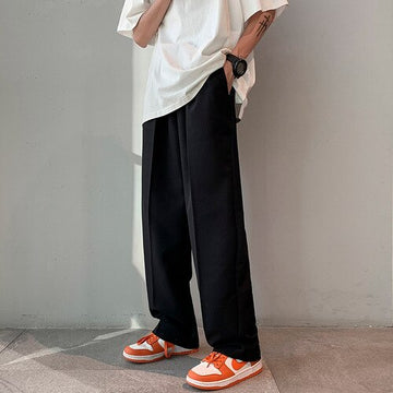 Aidase Men Casual Pants Loose Straight Wide Leg Full Length Trousers Summer Ice-silk Satin Breathable Daily Bottoms Korean Style Trendy aidase-shop